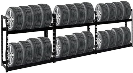 PROREGAL Mega Deal | 3X Reifenregal Tiger | HxBxT 100x110x35 cm | 150kg Fachlast | bis zu 16 Reifen | mit Ebenen | Schwarz Reifenständer Garagenregal