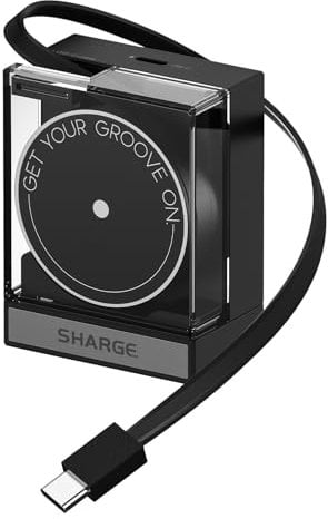 SHARGE 65W USB C Ladegerät Retractable, Ladegerät GaN Duales USB-C-Wandladegerät Adapter mit Einziehbarem USB-C-Kabel, PD-Schnellladegerät für MacBook Pro/Air, iPhone 16, Pixel Book, iPad Pro Schwarz