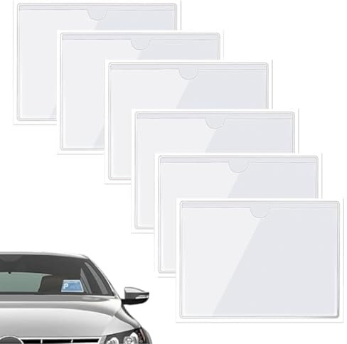 Porta assicurazione auto adesivo, 6 Pezzi Portabollo per Auto Impermeabili Parabrezza Trasparenti Porta Biglietti Parcheggio per Permesso di Parcheggio Biglietto da Visita Patente di Guida