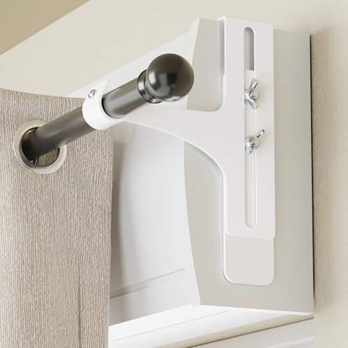 Lot de 2 Supports de Tringle à Rideaux sans perçage, Support Rideau Coffre volet Roulant, métallique et Durable, Ø20-28 mm, Tringle Rideau sans perçage Coffre volet Roulant, Blanc