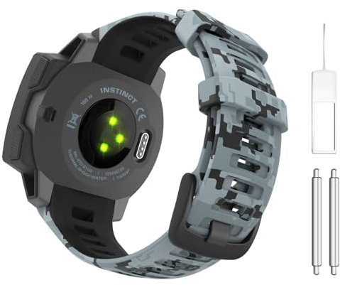 Astorgos 1Pack Sport Watch Band Kompatibel mit Garmin Instinct Esports/Solar/Tactical/Tide Military Watch/Instinct 2 Sports GPS, Weiches Silikon Ersatzband Armband, Mosaik Tarnung