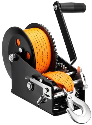 GEARMONSTER Handseilwinde 1134kg 2500LBS 10m Gurtband 4:1 8:1 Bootswinde | Zwei-Wege-Ratsche, Handkurbel, Bremse, Polyester Gurtband, Trailer, Anhänger, Boot, Gurtswinde, manuelle Seilwinde