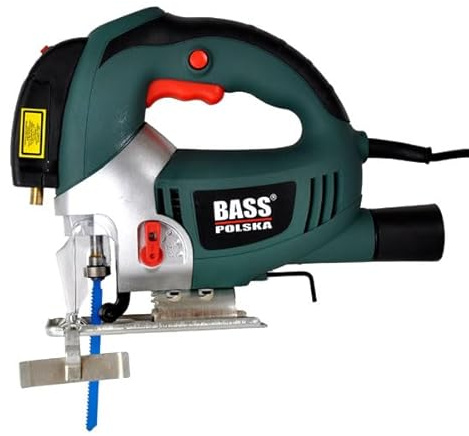Bass Polska Scie sauteuse 1250 W avec laser, aspiration de poussière, réglage de la vitesse à 6 niveaux, profondeur de coupe du bois 80 mm, coupes à onglet jusqu'à 45°