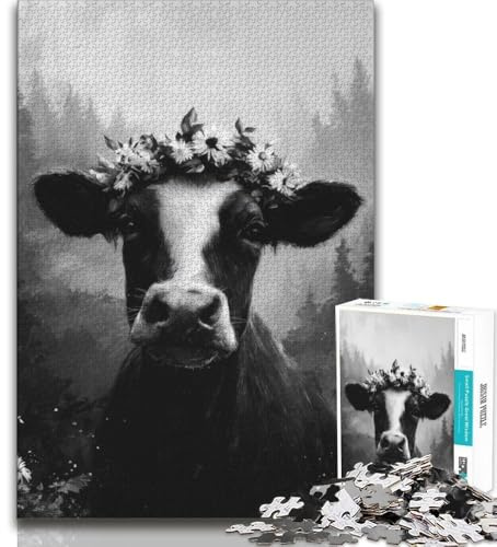 Puzzle 1000 Teile für Teenager-Geschenke schwarz-weiße Kuh 1000-teiliges Puzzle einzigartige Geburtstags- und Geschenkideen für Kinder ab 14 Jahren 38x26cm