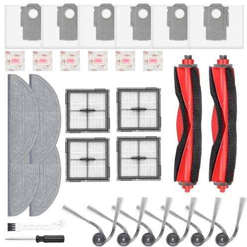 Bpbdzz 30 Stück Zubehör für Roborock Q10 S5+/Q10 S5/Q10 X5+ Saugroboter | 2 Hauptbürsten,4 Filter,4 Wischpads,6 Staubbeutel,6 Seitenbürsten,6 Flach-Duftsteine,1 Reinigungsbürste,1 Schraubendreher