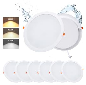 Pack 6 Downlight LED Techo Empotrable 36W 3 Tonos 5000lm Agujero Ø253-263mm | Grebeam LUZ LED Techo 36W Equiv. 350W Halógenos IP44 Ultrafino 30mm de Fondo 3000K/4000K/6000K para Baño y Salón