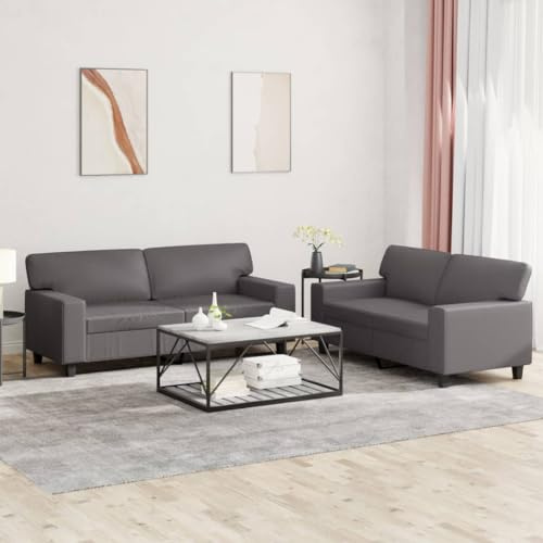 Frdhee Kleine Sofacouch Couchgarnitur Eckcouch,2 TLG. Sofagarnitur Grau Kunstleder,Couch Für Kleine Wohnung,Schnell Zu Montieren,Einfach Zu Montieren