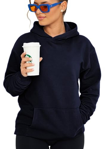 behype. Damen Oversize Hoodie Kapuzenpullover Einfarbig Basic Heavy Blank Pullover Unifarben Kapuzen-Sweatshirt Für Frauen