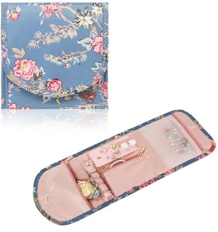 AfitLulu Joyero Mujer Bolsa Organizadora de Joyas, Portátil Joyero Viaje Plegable para Niñas y Mujeres, Bolsa de Almacenamiento de Joyas para Anillos, Pendientes, Collares, Pulseras (Flor)