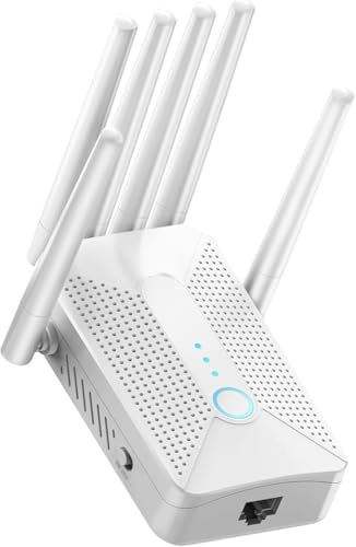 Repeteur WiFi Puissant sans Fil avec 6 Antennes, Répéteur WiFi & Amplificateur Extender Mur Épais, Couverture 600 m², Repartiteur WiFi Compatible avec Toutes Les Box, Port Ethernet, Idéal Maison