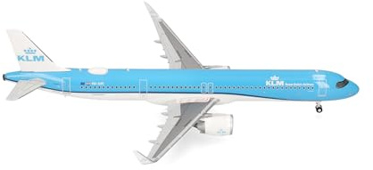 Herpa Modellflugzeug KLM Airbus A321neo Miniatur im Maßstab 1:200, Sammlerstück, Modell mit Standfuß, Kunststoff