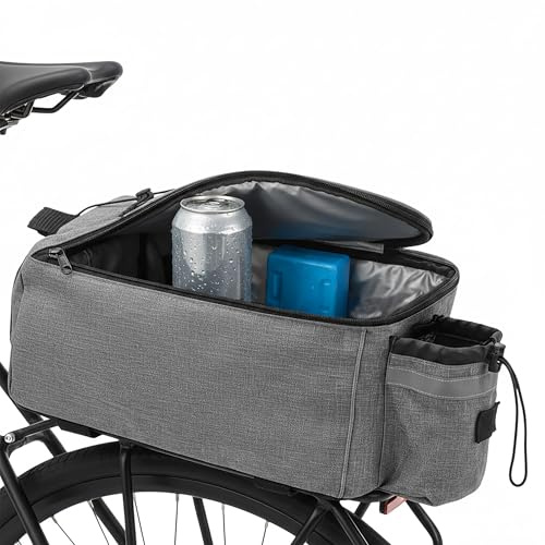 Bolsa térmica para bicicleta 2 en 1, color gris, con correa para colgar, 10 L, aislante para bicicleta, 40 x 18 cm, reflectante con correa de , bolsa isloiertasche para portaequipajes, bolsa térmica