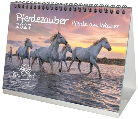 Pferdezauber - Pferde am Wasser DIN A5 Tischkalender für 2027 Pferde und Fohlen - Seelenzauber