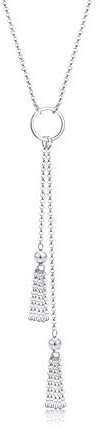 Elli Halskette Silber 925 Kreis Ring Anhänger Kugel Y-Kette Fransen Damen Schmuck Geschenke für Frauen Mädchen Mama Freundin, Silberkette Länge 60 cm
