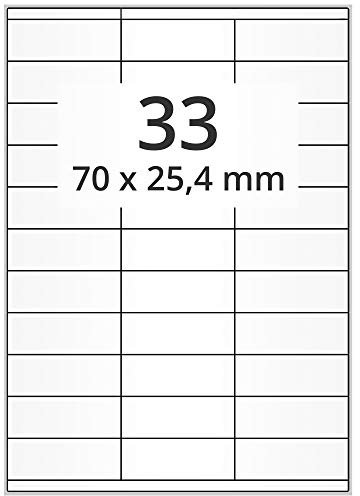 Laserdrucker Etiketten auf DIN A4 Bogen, weiß - 70 x 25,4 mm - 16.500 Papier Etiketten auf 500 Blatt, selbstklebende Universal Etiketten A4, matt