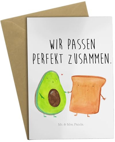 Mr. & Mrs. Panda Grußkarte Avocado Toast - Geschenk, Geburtstagskarte, Vegan, Hochzeit, Glückwunschkarte, Jahrestagsgeschenk, Freundin, Pärchen,