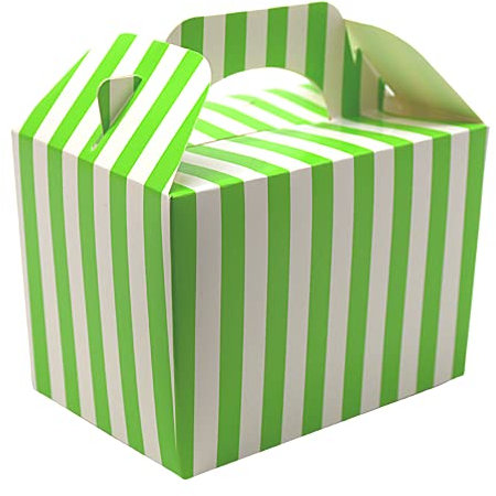 Lotus 20 x Stripe Design Children/Kids Party Boxes Carry Food Meal Fun Picnic Birthday Wedding Favour/Baby Shower Party Box Loot Bag (Neon Green)
