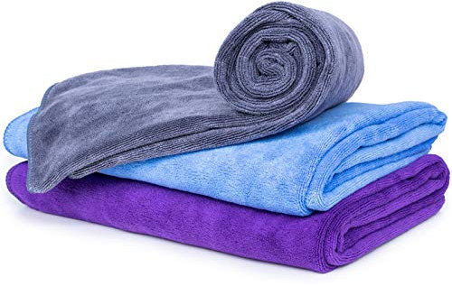 cosey - 3er Pack, Flauschiges Mikrofaser-Handtuch Größe S, 40x60cm, grau/lila/blau