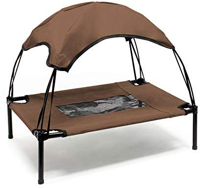 Wiltec Hundebett mit Dach Braun 76 x 60 x 16 cm Größe M bis 25 kg Outdoor Katzenliege Haustier Schlafplatz Sonnendach
