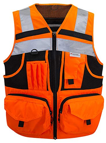 3M Reflective stripes Safety Vest knitted and Oxford Hi-vis Vest with pockets Bright Construction Workwear for men women, Hi-vis Orange, XXXXL