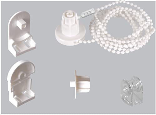 EFIXS 1er Set Montageset/Reparaturset für Rollos mit 25 mm Rollowelle - mit PVC-Träger - incl. Halter/Halterung, Kettenzug, Kettenlänge ca. 200 cm (Umlauf der Rollokette: 400 cm)- Farbe: weiß