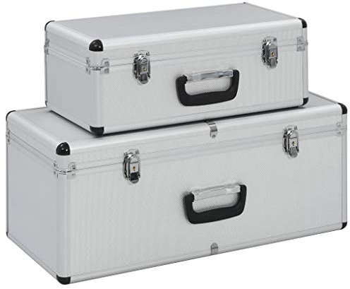 Festnight 2Stck Werkzeugkoffer Werkzeugkasten Werkzeugbox - Silbern Aluminium, ABS und Holz