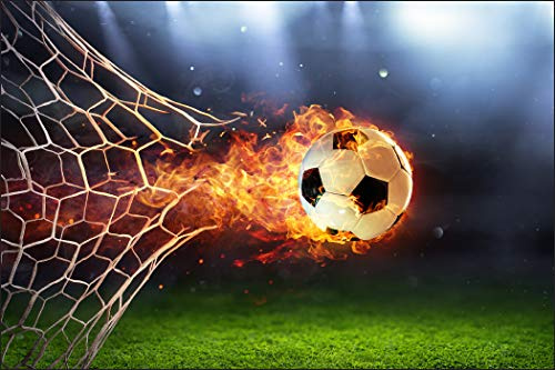 Muralo Photo Wallpaper Sport 180 x 270 cm Non-Woven Wallpaper Football Stadium Ball in Flames Living Room Bedroom Children's Room Modern Wall Pictures XXL Boy Wall Decoration