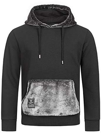 Redbridge Herren Hoodie Kapuzenpullover Teddyfell Pullover Kunstfell Schwarz S