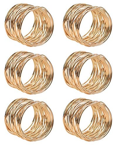 FOROREH 6pcs Serviettenringe Gold Metallmaschen Serviettenschnallen Set 4.2 * 3.6cm Serviettenhalter Napkin Ring für Hochzeitsfeier Esstisch Hotel Dekoration