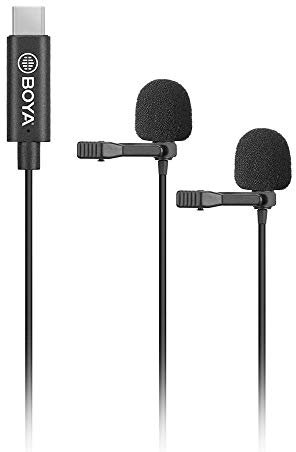 Boya BY-M3D Digitales Dual-Kopf USB Typ-C Lavalier-Mikrofon, kompatibel mit iPad Pro, Mac PC, Samsung Android-Geräten – 6 Meter Kabel