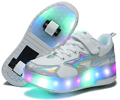 Lovelysi Unisex Jungen Mädchen LED Licht Skateboardschuhe mit Rollen Drucktaste Einstellbare,USB Wiederaufladbar,Inline Skates,Outdoor Sport Gymnastik Running Sneaker