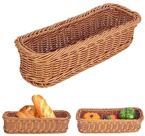 Canasta de pan rectangular para servir, gran canasta de almacenamiento de mesa de escritorio tejido de escritorio Portas de horquilla para el restaurante del hotel casero (300x110x70)