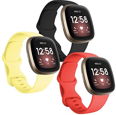 FunBand Kompatibel mit Fitbit Versa 3 / Versa 4 / Sense/Sense 2 Armband, weiches Silikon, Fitness-Sport-Ersatzarmband für Fitbit Versa 3/4 Smart Watch (3 Stück), 3-Pack-B, Large, Klassisch
