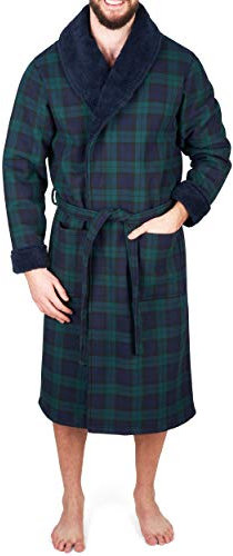 John Christian Blackwatch Herren Fleece-Bademantel mit Tartanmuster - Blau - X-Large