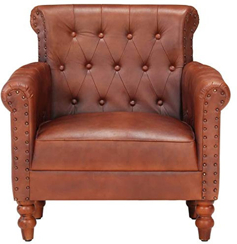 Tidyard Poltrona Chesterfield in Vera Pelle di Capra Marrone, Poltrocina Camera da Letto, TV, Salotto 77x63x76 cm