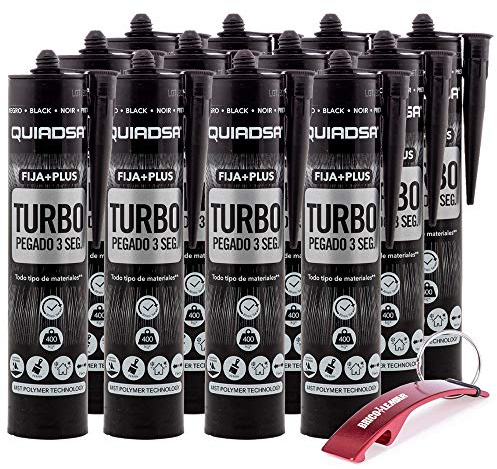 Quiadsa Fija Plus Turbo Polimero 290ml + Llavero Bricolemar de Regalo (12 x 290ml - Negro)