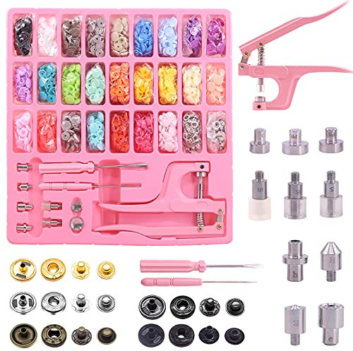 Swpeet Lot de 300 boutons-pression en plastique et métal sans couture pour couture, vêtements, bavoirs, manteau de pluie et travaux manuels (Rose)
