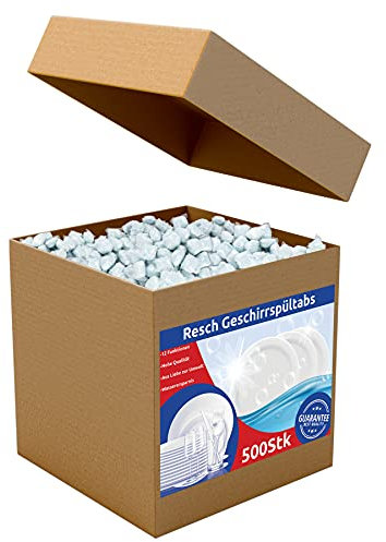 RESCH CLEANIX Spülmaschinentabs ohne Plastik - All in One | 500 Stück (ca 9kg) | Phosphatfrei Tabs | Geschirrspültabs wasserlösliche Folie | Spültabs Spülmaschine
