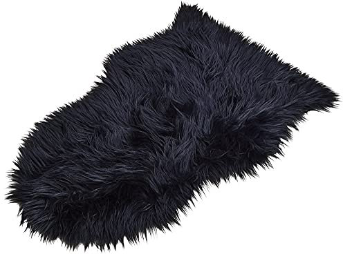 matches21 Flauschig weiches Kunstfell Dekofell hochwertiges Schaffell-Imitat gemütlicher Fellteppich Teppich langflorig 80x50 Farbe schwarz