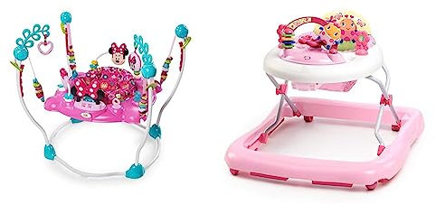 Bright Starts Disney Baby Minnie Mouse Peekaboo Activity Jumper with Lights and Melodies & Walker, Juneberry