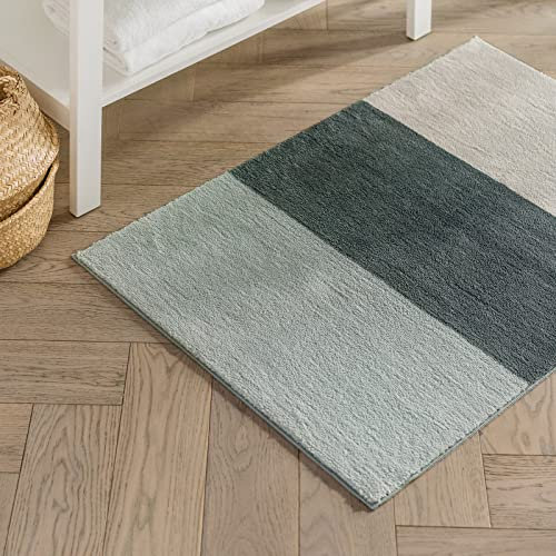 KARAT Badteppich Horizont - rutschsicher & schnelltrocknend - Badezimmerteppich Badematte Duschvorleger (50 x 80 cm, Hellgrau/Grau/Creme)
