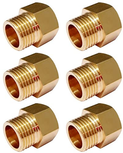WideSmart 6Pcs Brass Finish Connector,Brass Fitting Couplers Gas Convertor Quick Connect Hex Bushing Reducer Adapter for Gas Stove Gas Cooker Gas Hose(External Thread PT1/4-Internal Thread M14X1.5)
