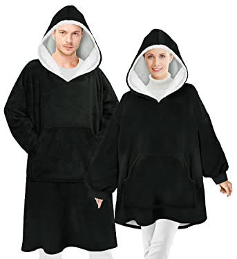 Emily´s Check Hoodie Oversize Kuschelfleece mit Kapuze und Bauchtasche 1584.2299, mit Sherpa Größe L-XXL, schwarz