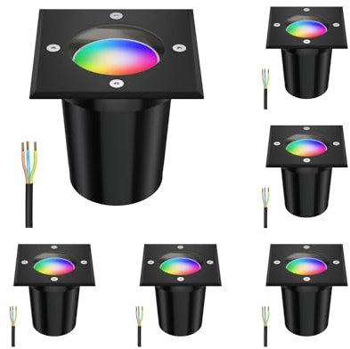 ledscom.de 6 Stück Bodeneinbauleuchte RELI für außen, IP67, schwarz, eckig, 11 x 11cm inkl. LED RGB Lampe, smart 473lm