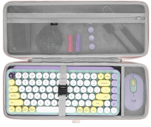 Geekria 75% Keyboard Case, Hard Shell Travel Carrying Bag for 84 Key Portable Keyboard, Compatible with Logitech MX Mechanical Mini/Logitech POP Keys/Logitech POP ICON Combo (Pink&Blue)