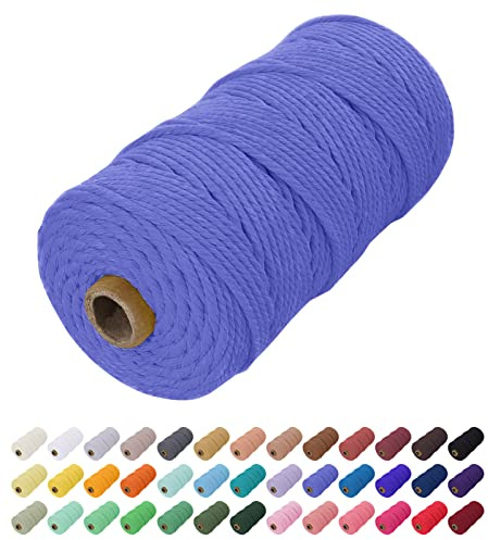 Uiopa Corde Macramé 2mm x 200m, Fil Macramé Coton Corde Coton Naturelle, Ficelle Cordon Macramé Cordelette 2mm pour Tenture Murale, Porte Plante Mural, Rideau, Décoration Bohème (Bleu Brume)