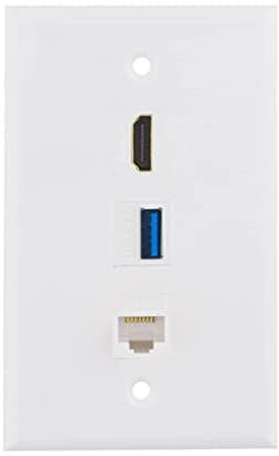 Halokny Plaque murale 3 ports HDMI USB Cat6 RJ45, 1 prise HDMI + 1 Ethernet Cat6 RJ45 + 1 prise USB 3.0 pour plaque frontale, blanc