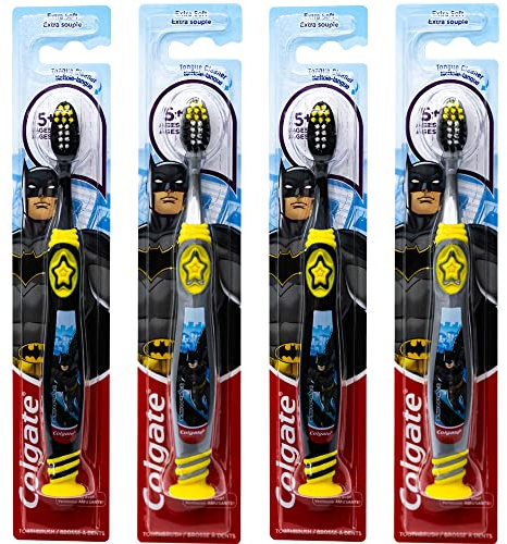 Colgate Batman Zahnbürste für Kinder mit Saugnapf, Kinder ab 5 Jahren, extra weich, 4 Stück