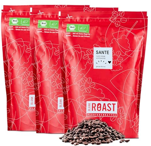 Blank Roast - SANTE - 1kg (3er Pack) - Bio Kaffeebohnen koffeinfrei - 100% Arabica aus Peru - schonend & umweltfreundlich entkoffeiniert - säurearm mit voller Crema - ideal für jede Zubereitungsart