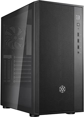 Silverstone FARA R1 V2- FARA R1-V2 Tower ATX Computer Gehäuse, Mesh Front Panel, Seitenteil aus gehärtetem Glas,schwarz, SST-FAR1B-G-V2